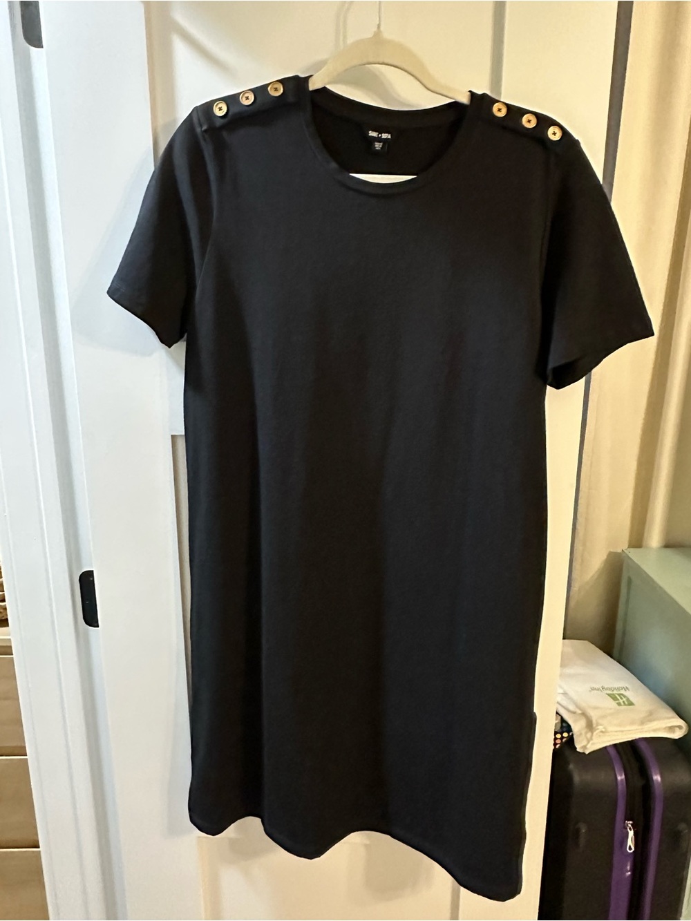 Saint+ Sofia Black Short Sleeve Shift Dress with Stylish Gold Button Detail